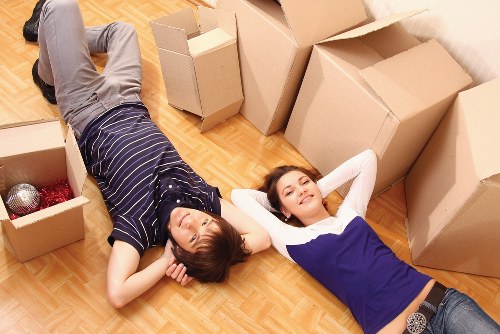 Boxes and furniture loaded into a moving truck